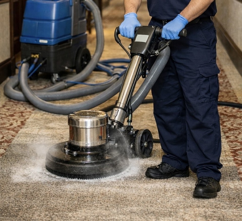 辦公室地毯清洗，使用專業設備進行商用地毯深層清潔