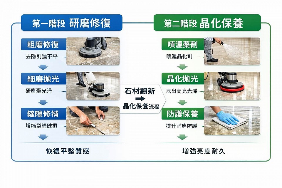 石材研磨到晶化保養流程